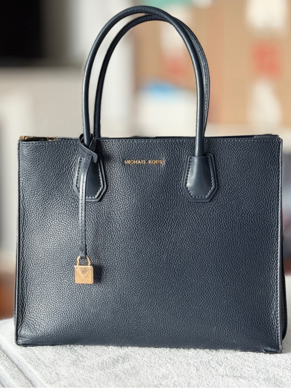 Michael Kors Mercer Pebbled Leather Tote - Admiral Blue